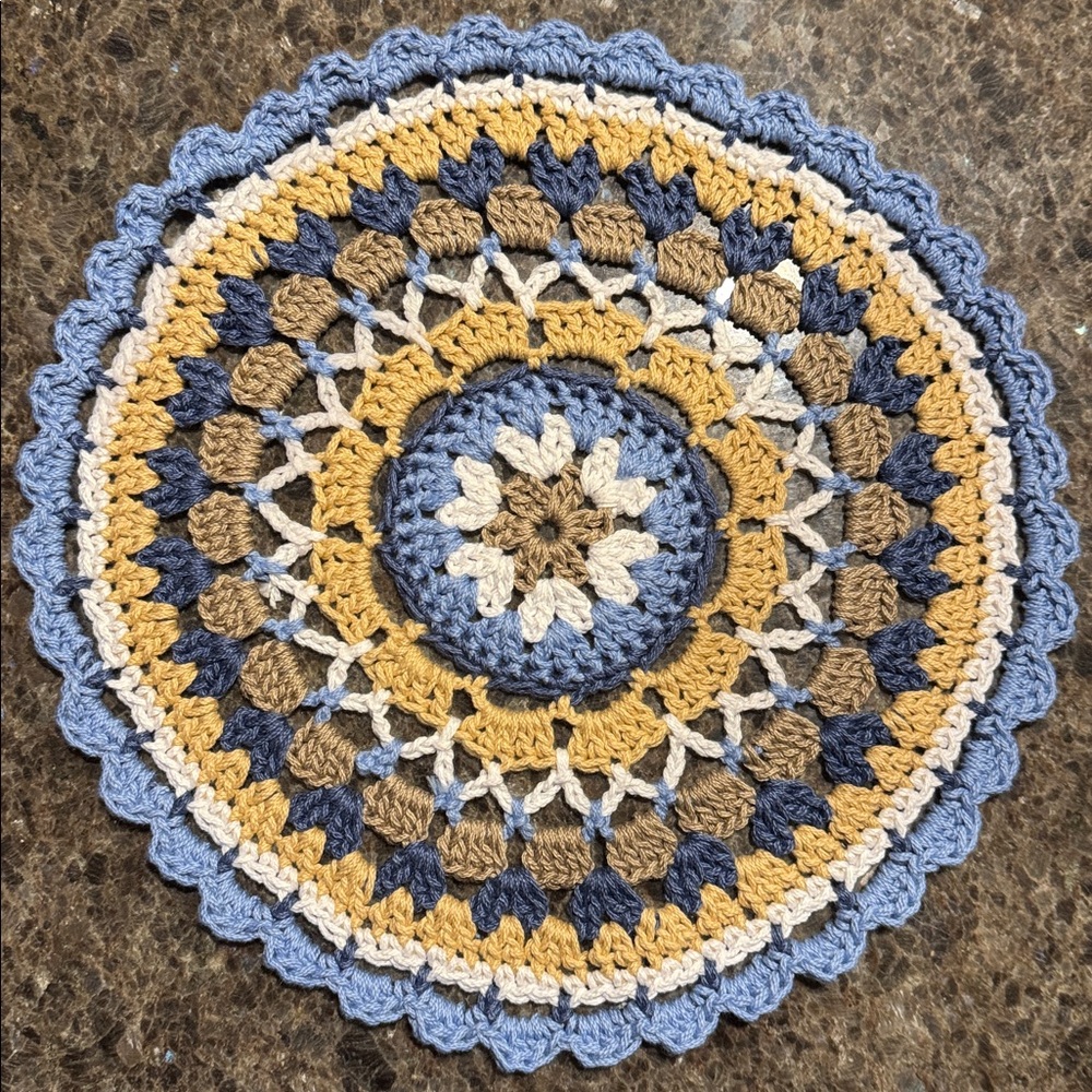 Crochet Doily, Placemat, Trivet, Handmade, 100% Cotton, Retro Crochet Decor, 13”